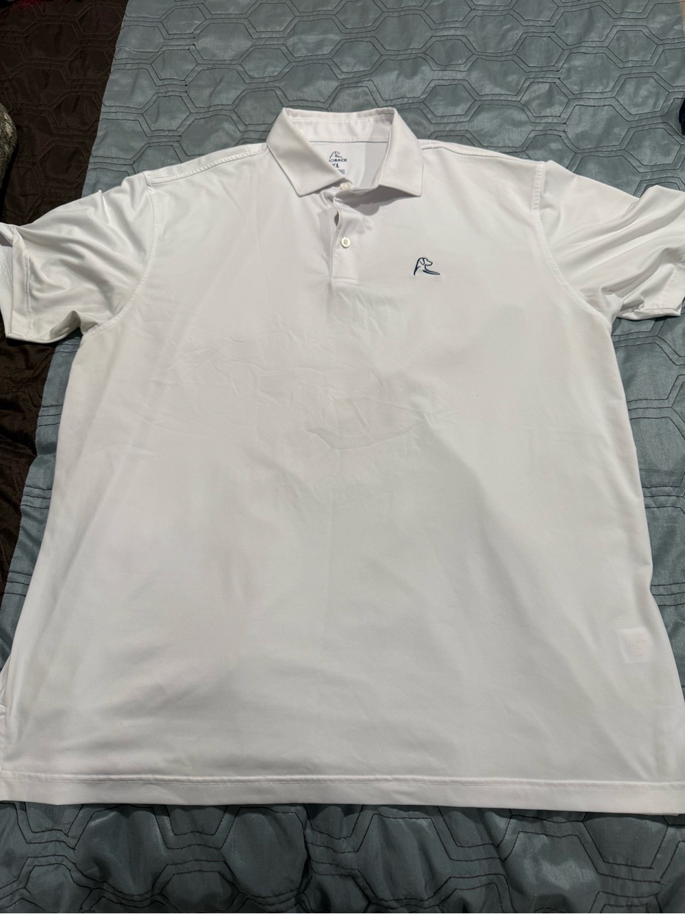 Rhoback Mens XL White Sweat Wicking Polo Golf Shirt Preppy Dog Sports